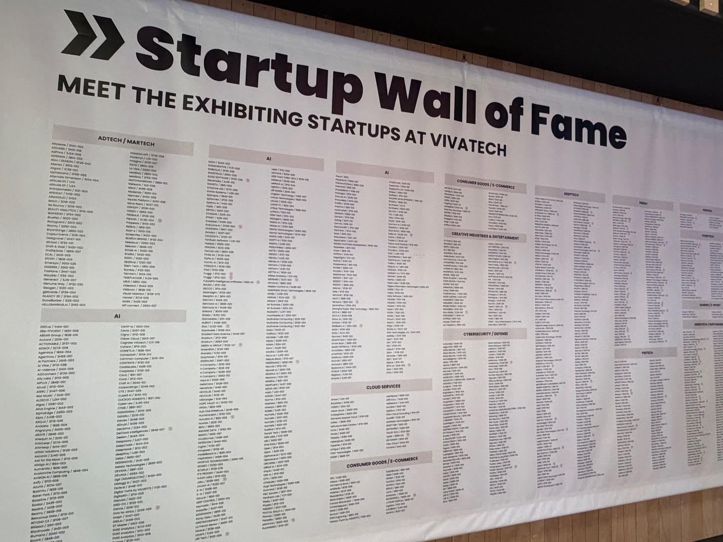 Le Startup Wall of Fame de VivaTech 2026, avec ses colonnes entières de startups IA